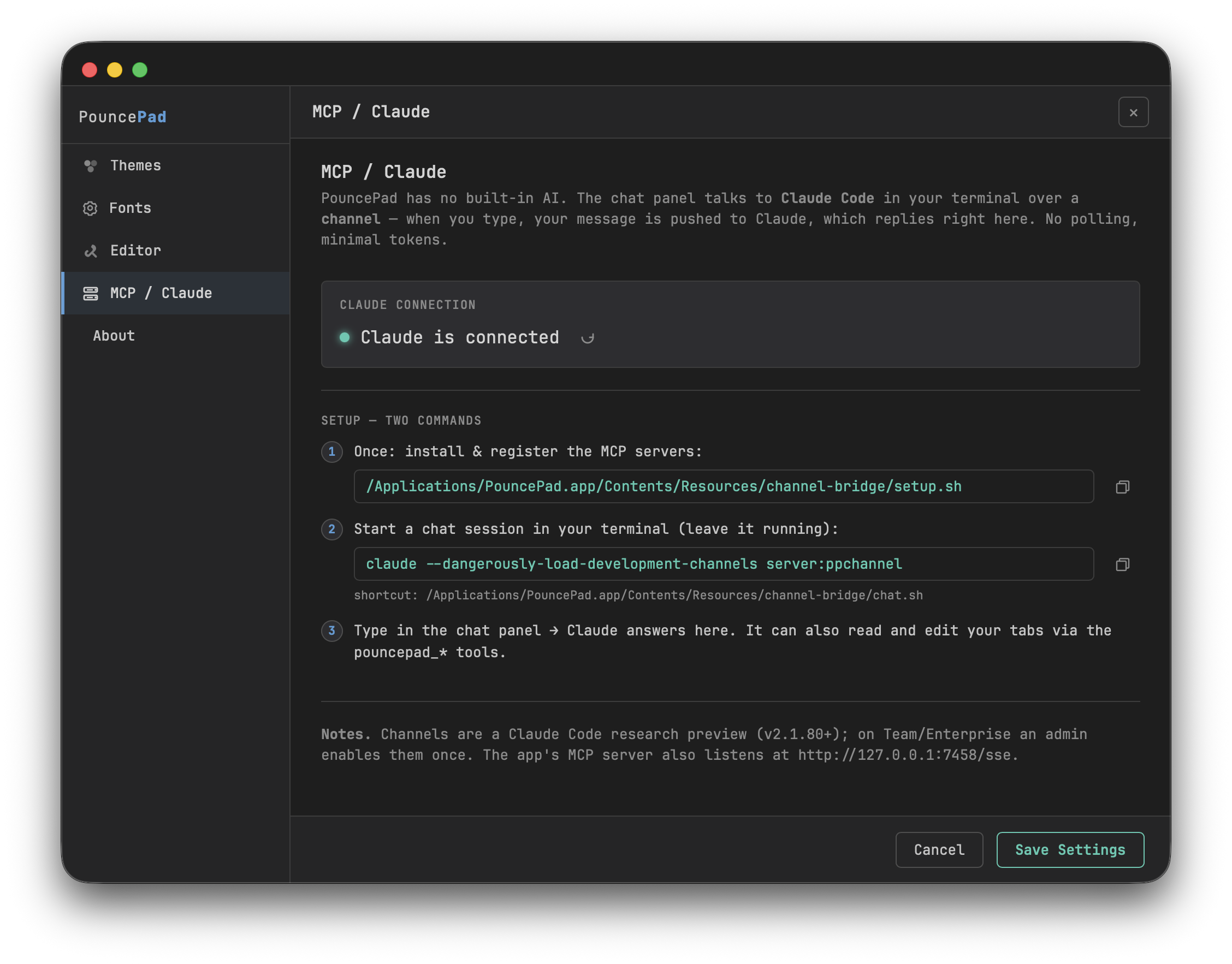 PouncePad MCP / Claude setup