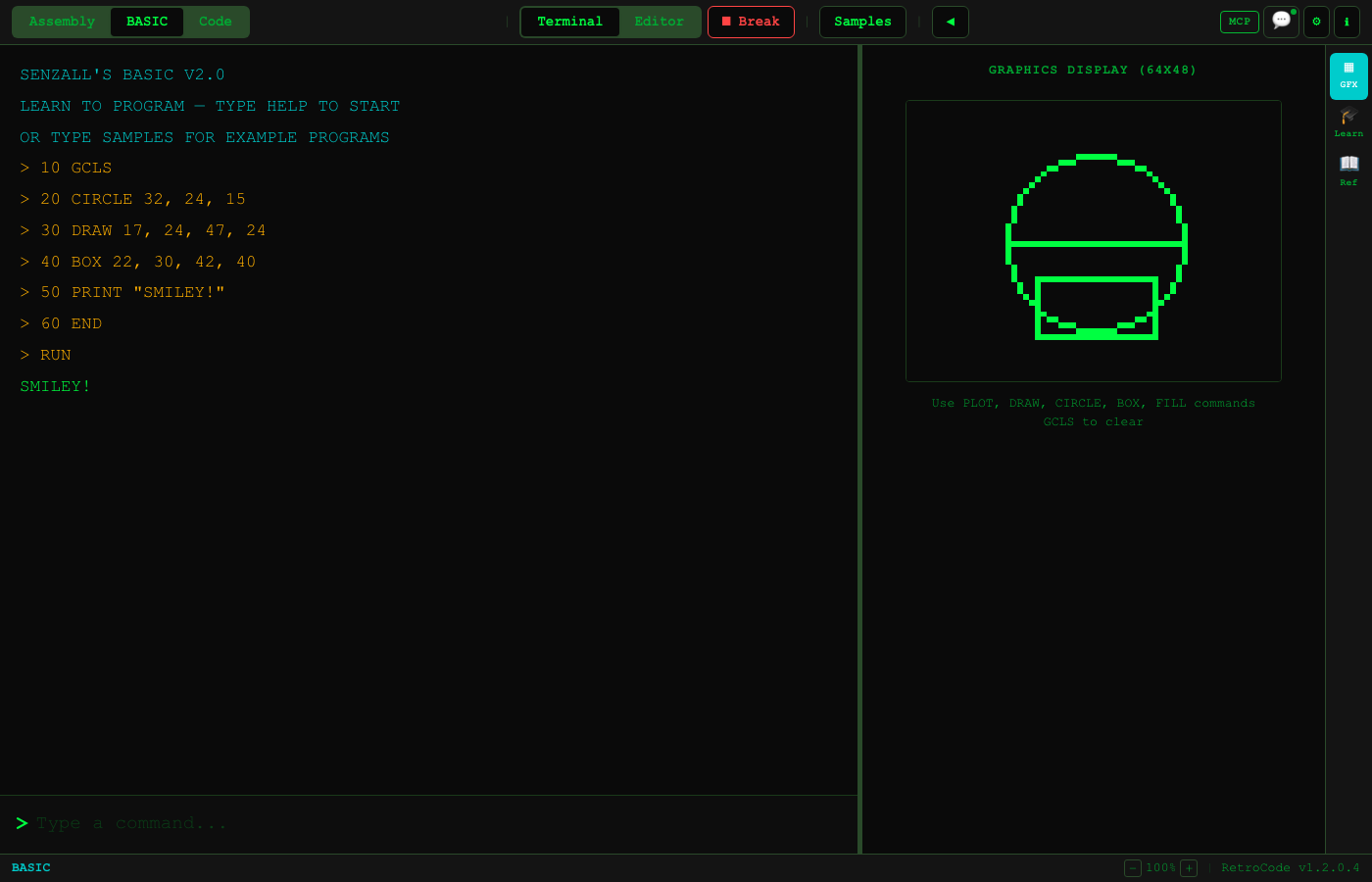 RetroCode BASIC mode with graphics output